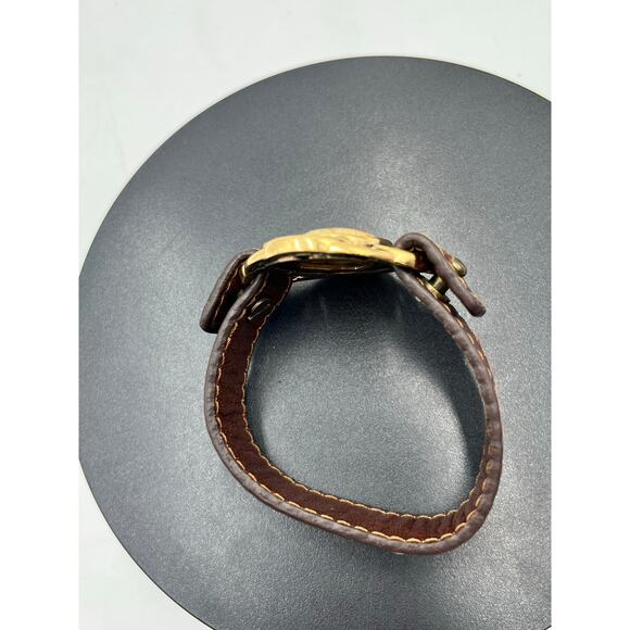 Barse Vintage African Opal Bronze Brown Tooled Genuine Leather Bracelet - Picture 9 of 11